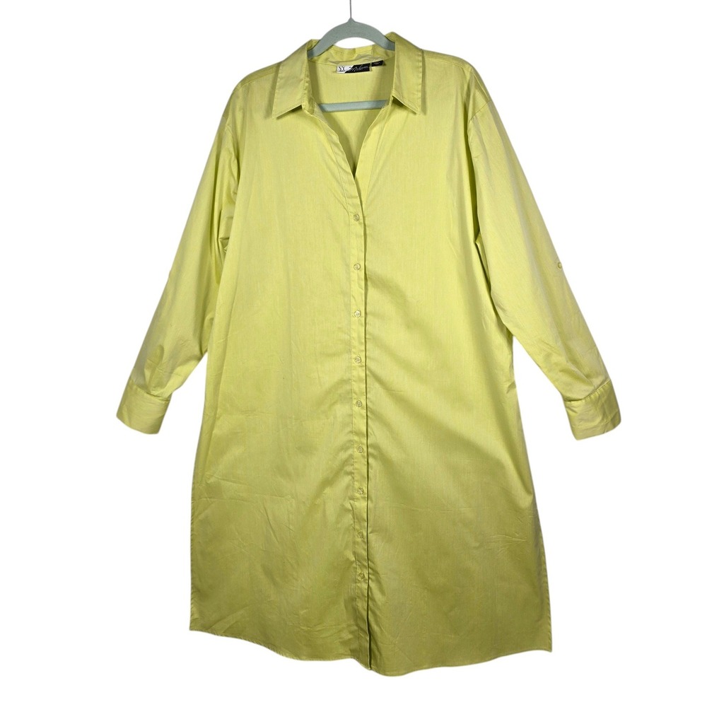 NY&C Madison Shirt Dress Womens XL Chartreuse Lime Green Button Down Roll Tab XL